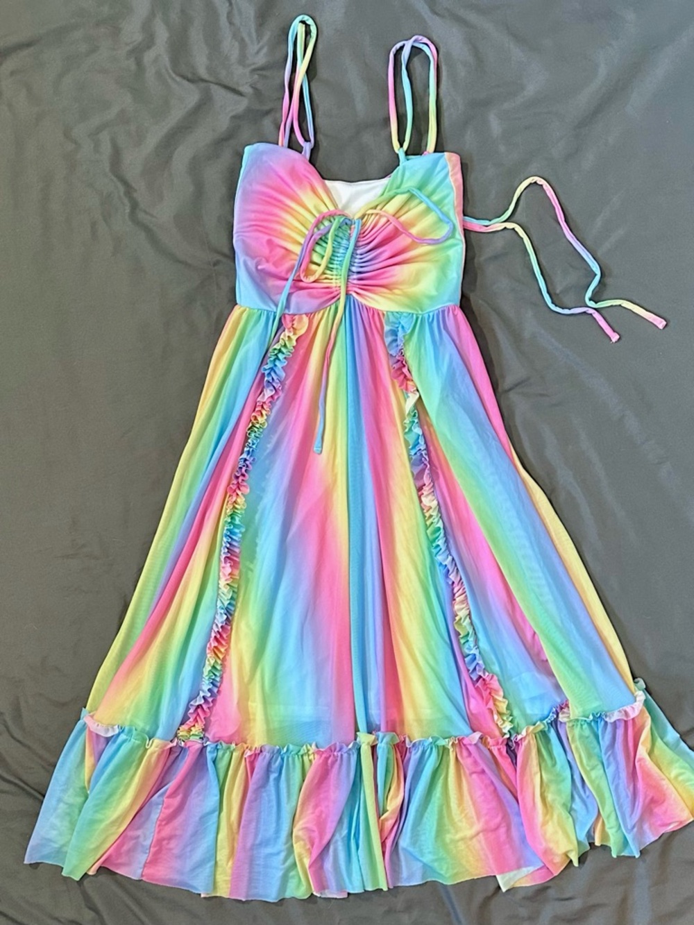 Blackmilk Rainbow Ice Cream Frills on Frills Midaxi Dress XS NWT Pastel Boho - Picture 6 of 11